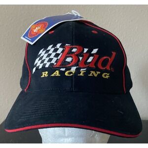 Budweiser BUD RACING  ~ Embroidered‎ Black ~ 100% Cotton Adjustable Hat ~ NEW